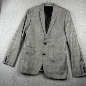 Express Photographer Blazer Men 42L Gray Plaid Wool Blend Sport Coat Jacket READ